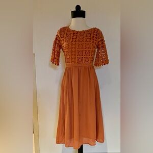 Roolee Terracotta Lace Sleeve Dress